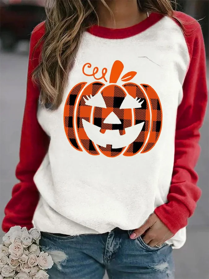 Women's Pumpkin Print Casual Crew Neck Sweatshirt