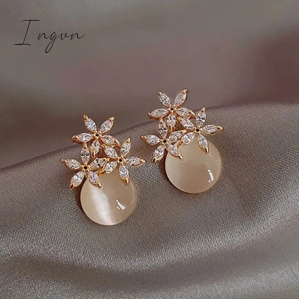 Exquisite Flower Zircon Stud Earrings For Women Leaves Geometric Rhinestone Earring Girl Party