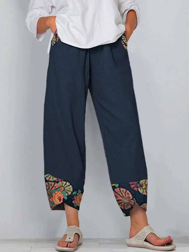 Floral colorblock ladies casual pants