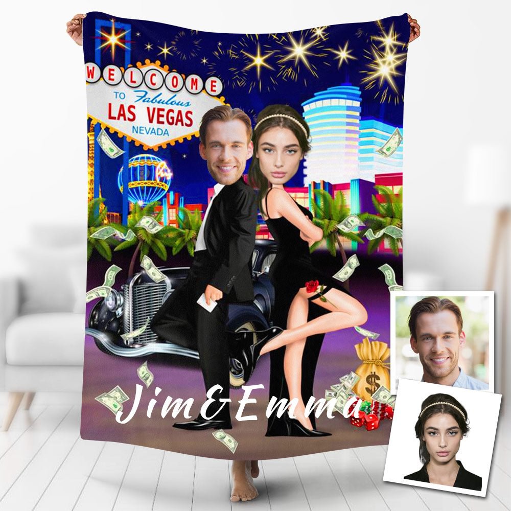 Custom Blankets Personalized Photo Blanket The Smiths Couple In LAS VEGAS Painting Style Blanket