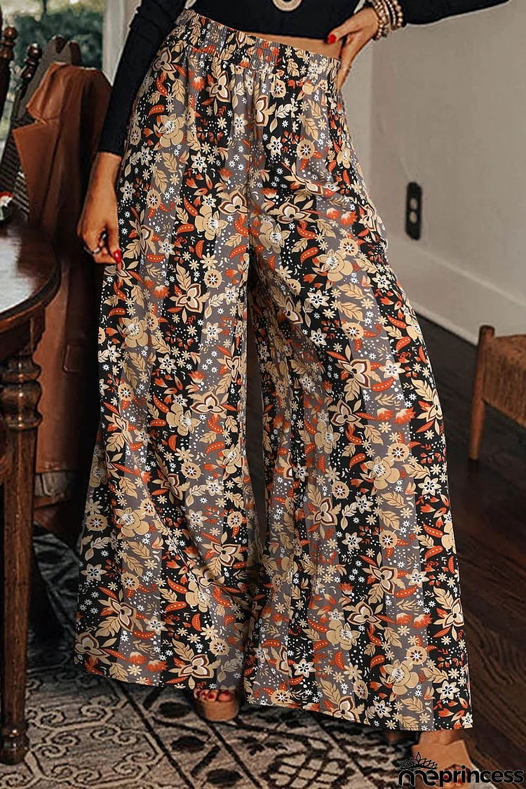 Floral Print High Waist Wide Leg Pants