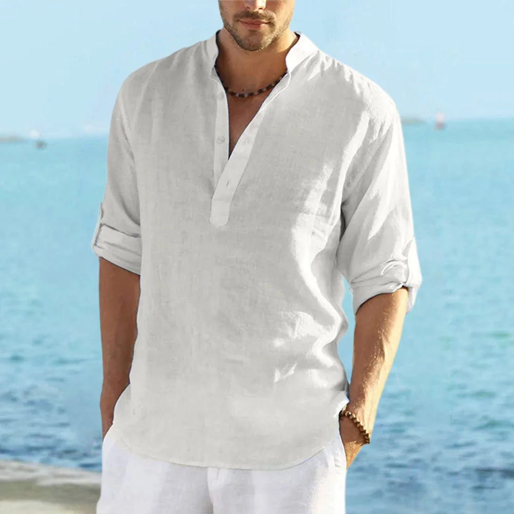 Smiledeer 2024 Fashion New Men's Solid Color Cotton Linen Shirt