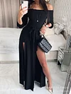 Lace-Up Split-Side Off-The-Shoulder Maxi Dress