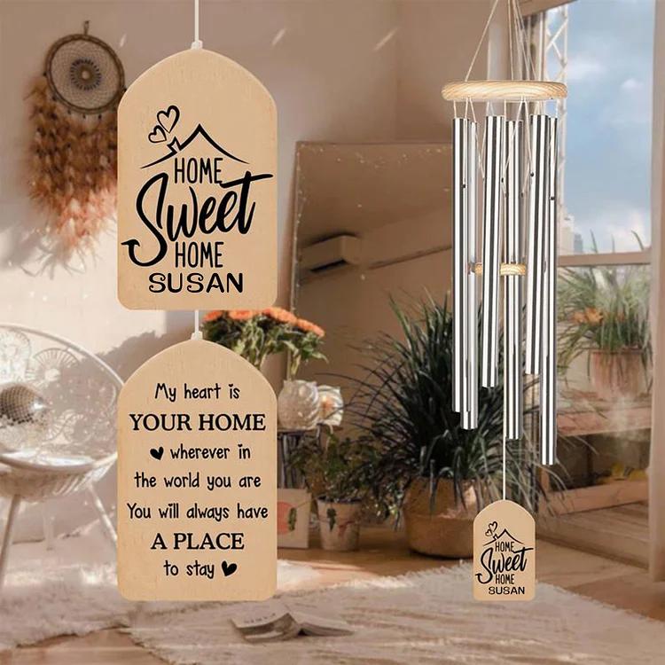 Personalized Home Sweet Home Wind Chimes Engraved Name Family Gift