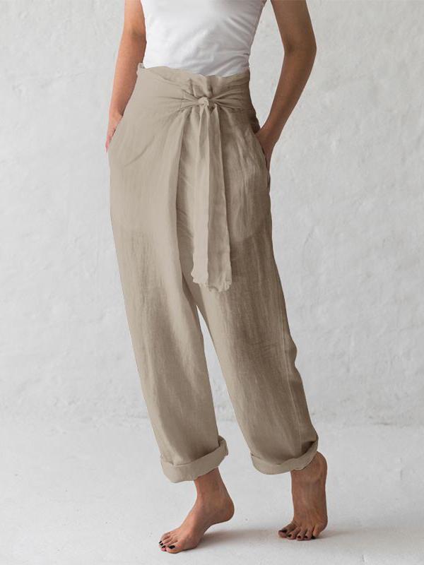 Rotimia Solid Color High-waist Pleated Casual Pants
