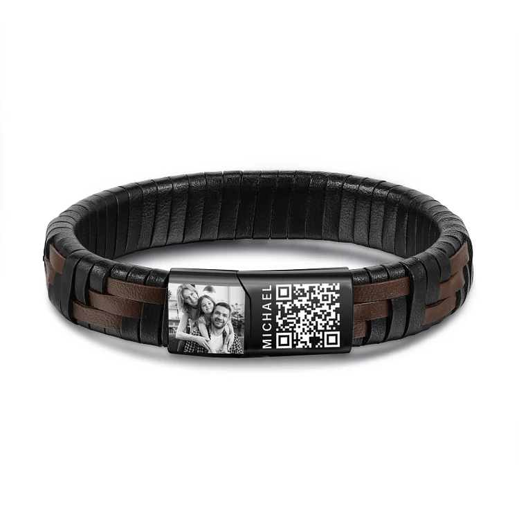 Personalized Carbon Fiber Energy Bracelet Gift Set, Custom Photo QR Code Bar Men's Bracelet Bangle Gifts For Him