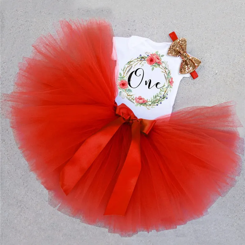 1 Year Girl Baby Birthday Dress Summer New Cotton Kids Baby Clothes First 1st Birthday Christening Dresses For Toddler Girls