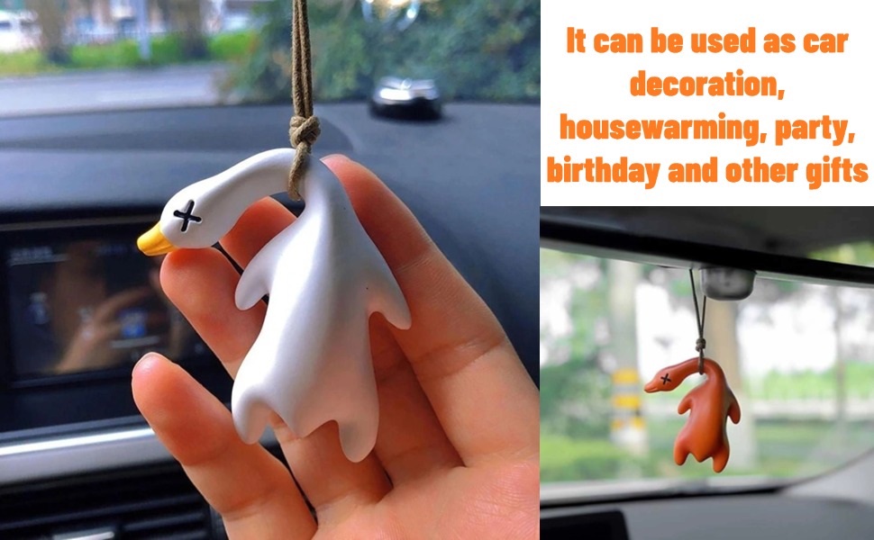 2025 Cute Swing Duck Car Interior Accessories Fun Mirror Hanging Ornament Rearview Hanger Dangle