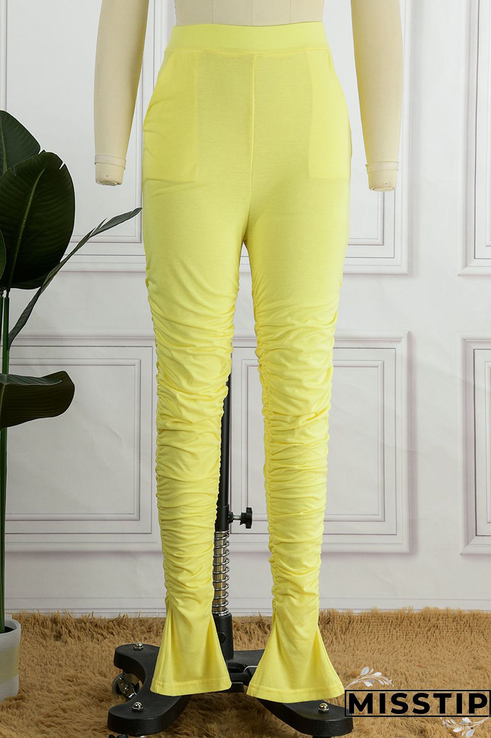 Light Blue Casual Solid Patchwork Fold High Waist Pencil Solid Color Bottoms