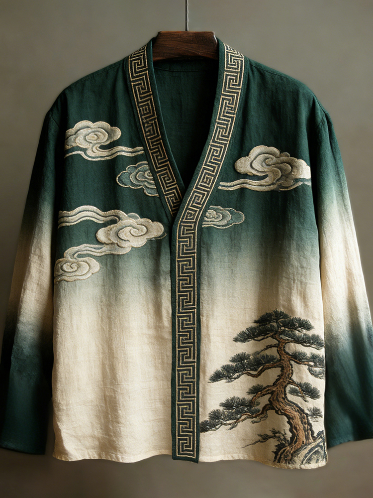 Japanese Botanical Vintage Men's Linen Kimono  artssus