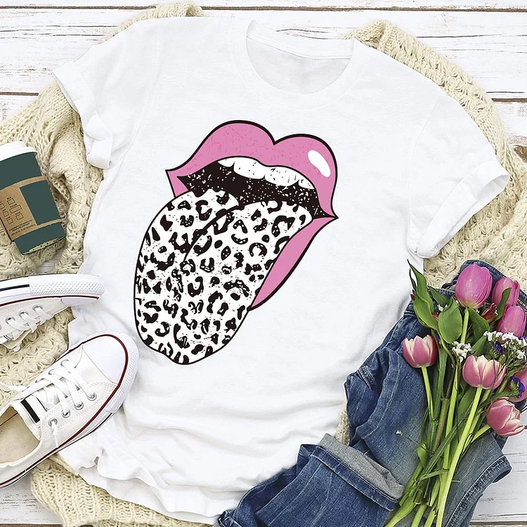 Leopard print， sexy lips T-shirt Tee-03914-Annaletters