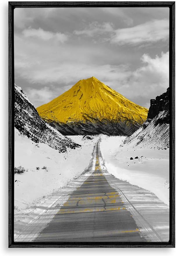 SIGNWIN Framed Canvas Wall Art Golden Road Canvas Prints Home Artwork Decoration for Living Room,Bedroom - 16x24 inches 16&#034; x 24&#034; BLACK