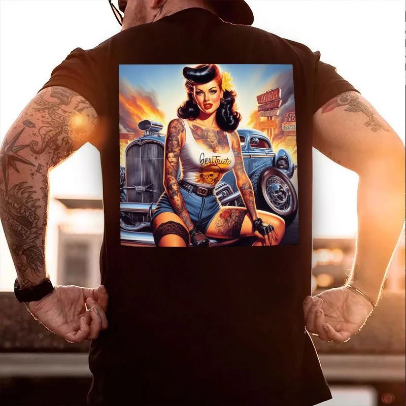 Tattooed Lady Classic Car Print Men's T-shirt