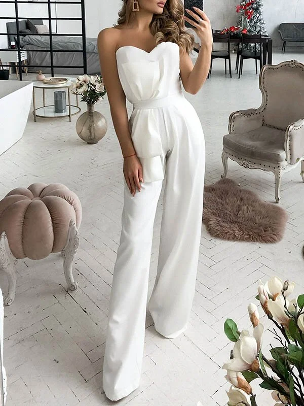 Urban Style Solid Color Bandeau Jumpsuits