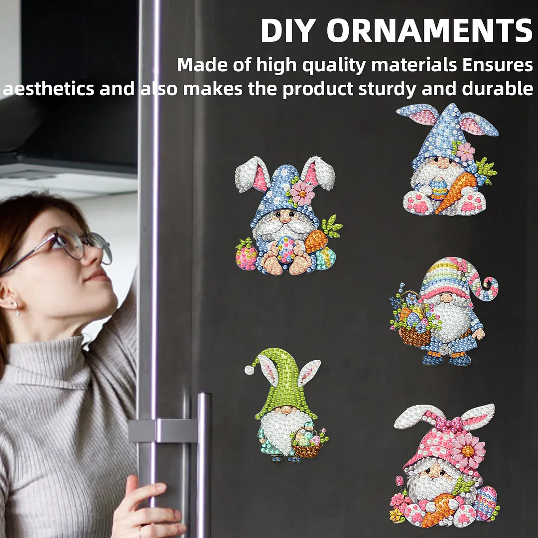 8pcs Easter Goblin Bunny 2D Acrylic DIY Diamond Painting Magnetic Refrigerator Sticker Set Special-Shaped Diamond Fridge Magnet Refrigerator Sticker Crystal Art Craft for Adults Home Decors