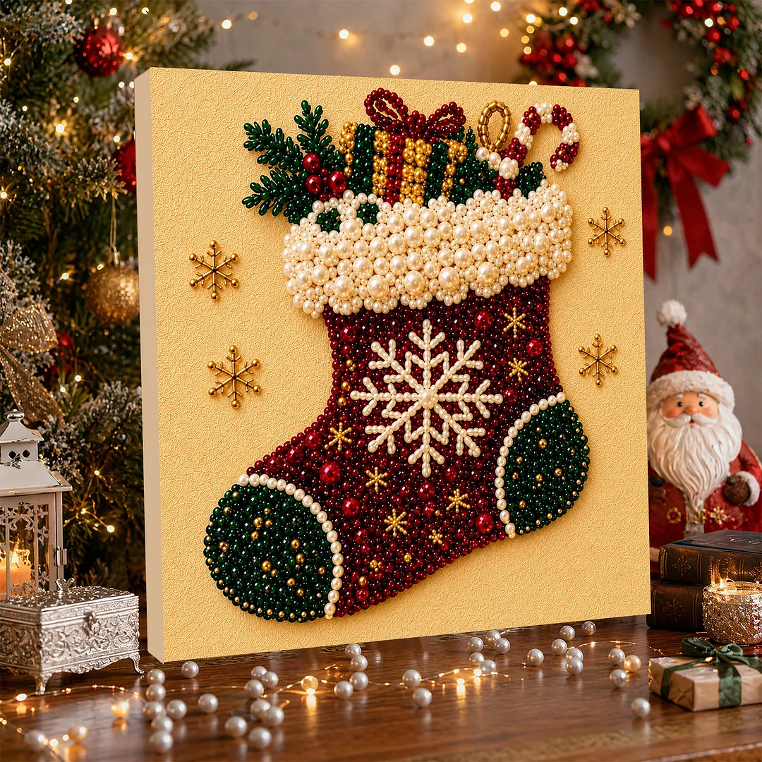 Framed Pearl Painting Kit Christmas Stocking 11.81x11.81in