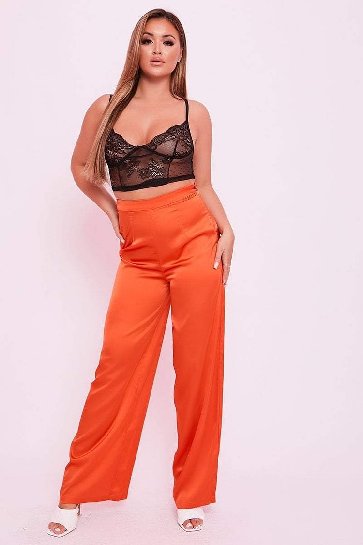 Orange Satin Wide Leg Trousers Katch Me