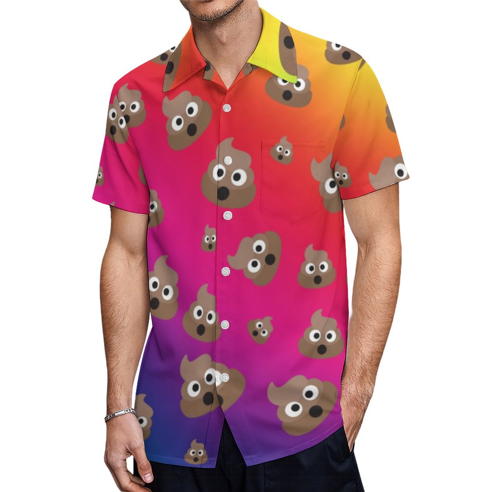 Cute Rainbow Poop Emoji Pattern Hawaiian Shirt Mens Button Down Plus Size Tropical Hawaii Beach Shirts