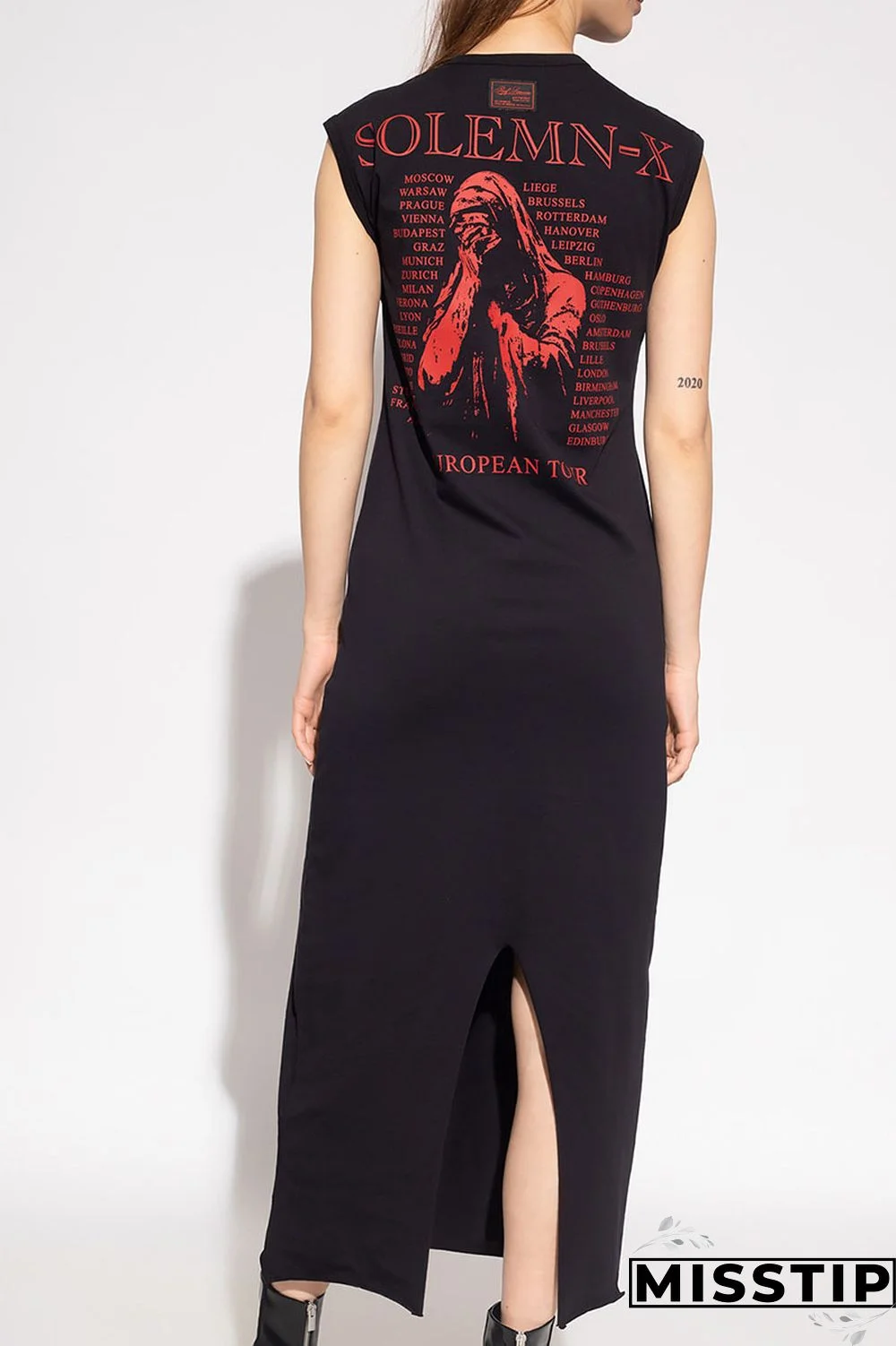 Black Casual Street Print Patchwork O Neck Straight Dresses