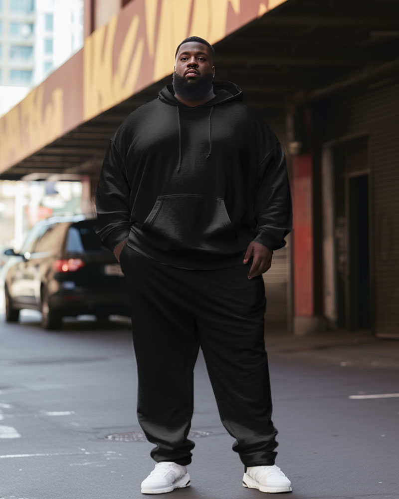 Big Guys 2-Piece Tracksuit Solid Color Hoodie & Pants Set