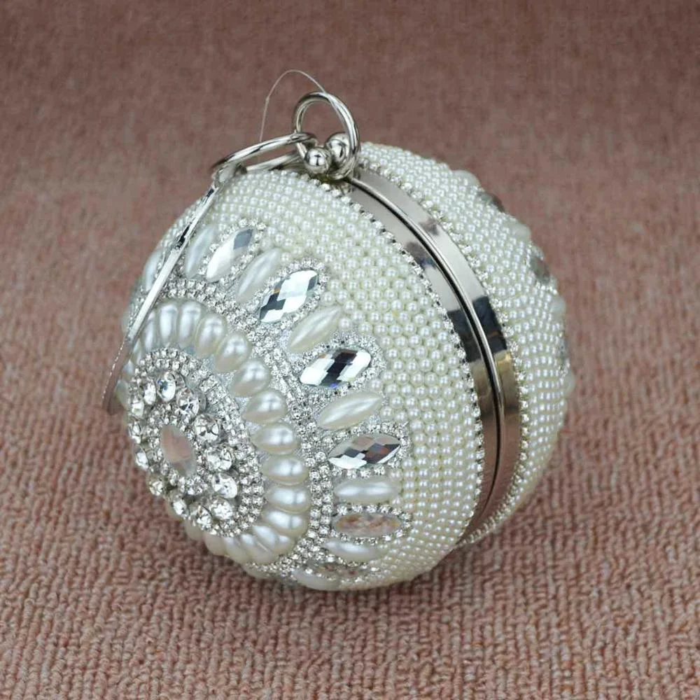 Bowling Design Pearl Clutch Bag circular ring Wristlets Bag Women Party Evening Bag Crystal tassels Ball Female wallet XQ-15