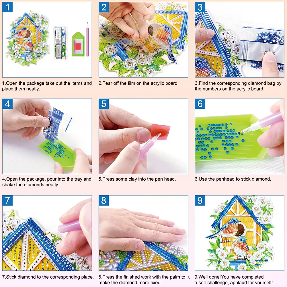 8pcs Mandala DIY Page Book Marks Handmade 5D Triangle for Beginner Adults Kids