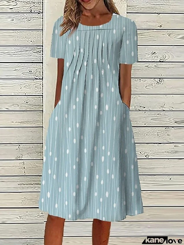 Casual Dress Summer Dress Print Dress Floral Geometric Ruched Pocket Crew Neck Midi Dress Active Fashion Outdoor Street Short Sleeve Regular Fit Pink Navy Blue Royal Blue Summer Spring S M L for Women