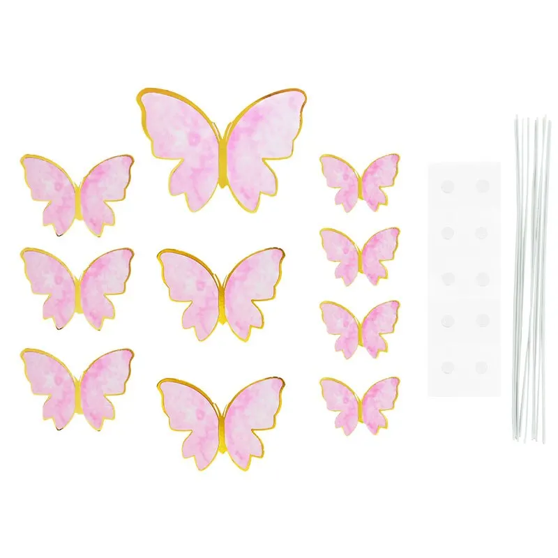 1Set Happy Birthday Cake Toppers Cake Decoration Handmade Butterfly Cupcake Topper For Wedding Birthday Party Baby Shower Baking