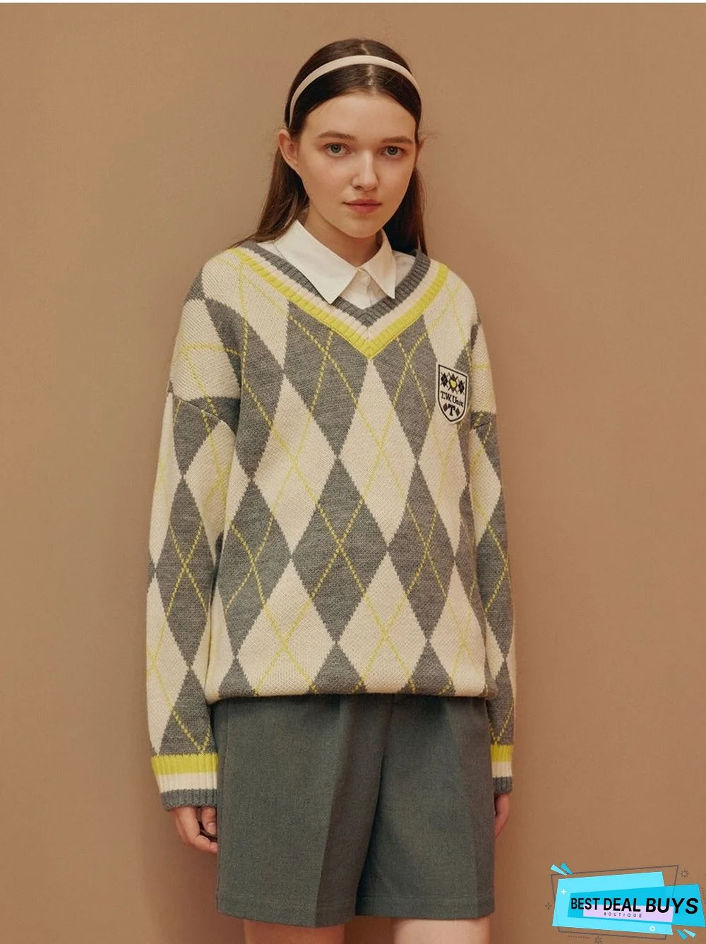 College Style V-Neck Sweater