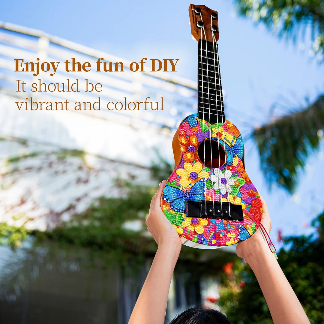 DIY Wooden Guitar Diamond Art Ornament Unique for Musicians (Flower Butterfly)