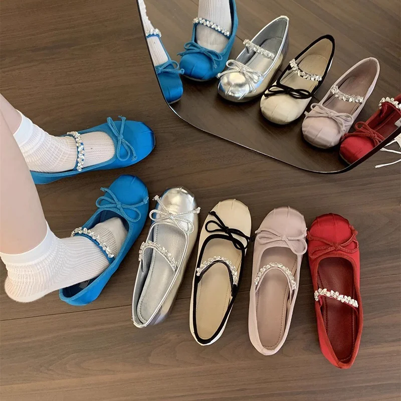 Breakj Breakj Height Raised Small Silk Satin Single Shoes Women 2025 New Spring And Autumn French Retro Ballet Style Thick-Soled Mary Treasure Shoes