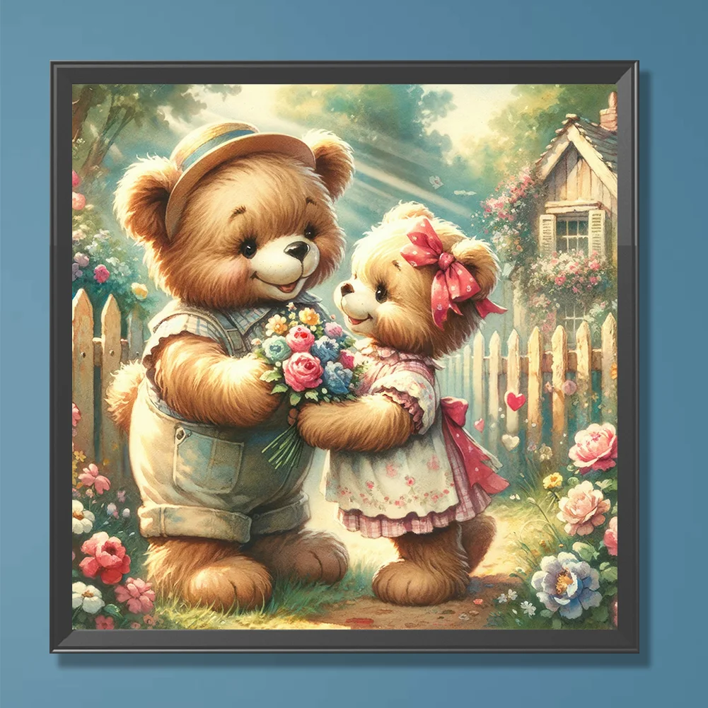 Diamond Painting - Full Round Drill - Rose Heart Bear(Canvas|30*30cm)