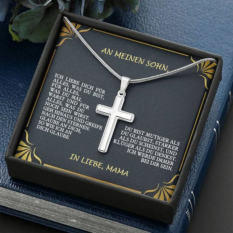 Kettenmachen 925 Sterling Silber An Meinen Sohn von Mama Kommunion Kreuz Halskette - Geschenk mit Nachrichtenkarte