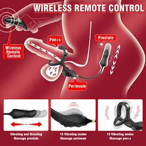 Wireless Remote Control 10 Thrusting & Vibrating Penis Rings & Prostate Massager