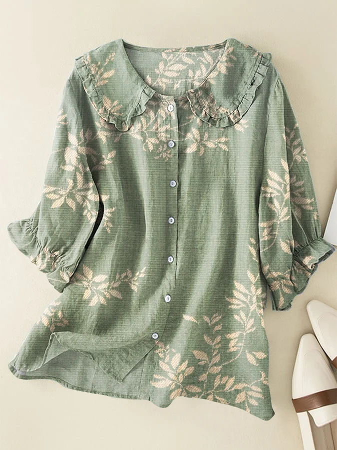 Vintage Floral Loose Peter Pan Ruffle Collar Shirt