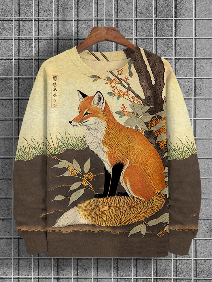 Men's Tree Fox Japanese Art Print Casual Sweatshirt