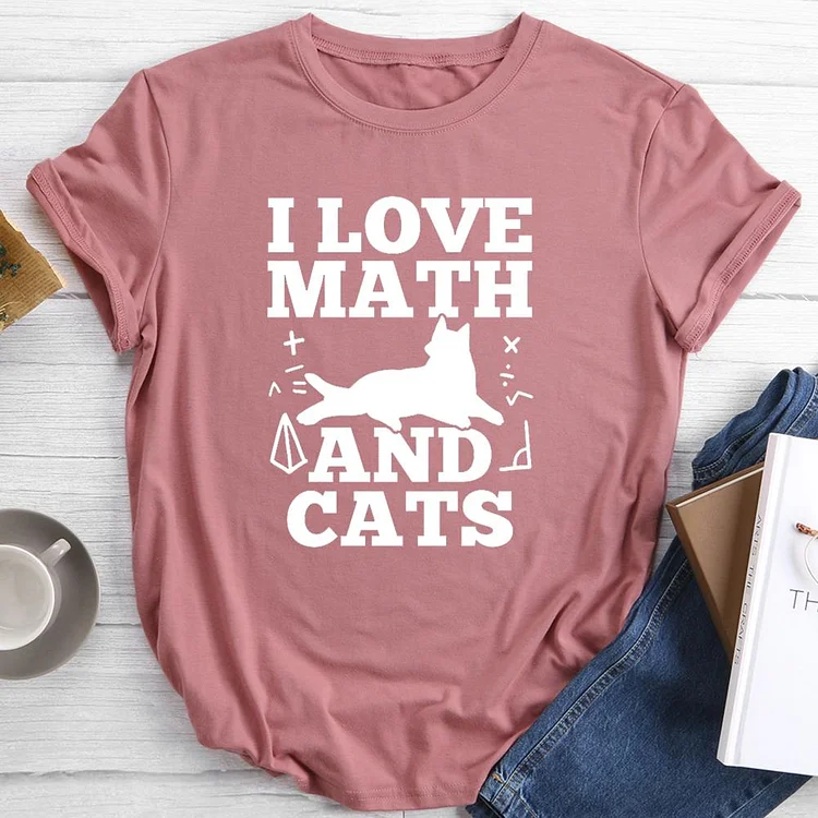 I love Math and Cat  Round Neck T-shirt