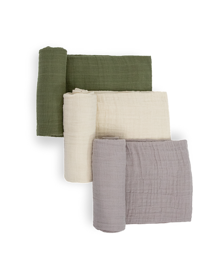 Cotton Muslin Swaddle Blanket 3 Pack - Fern 2