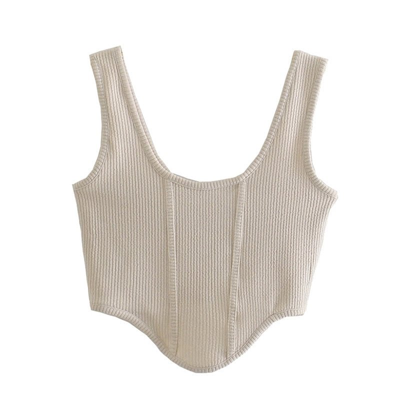 KPYTOMOA Women 2021 Fashion Fitted Slim Asymmetry Ribbed Knit Tank Tops Vintage Backless Wide Straps Female Camis Mujer