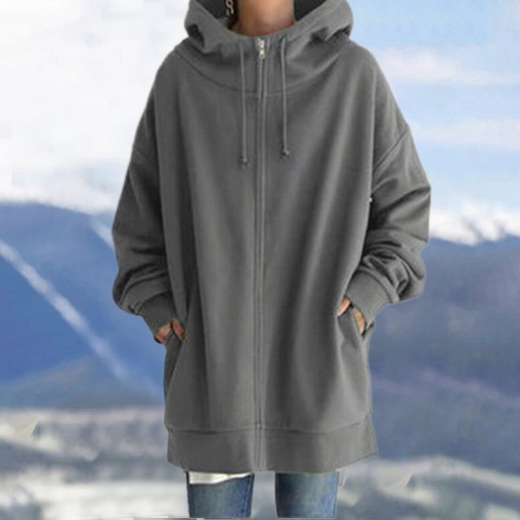Casual Solid Zip Hooded Coat