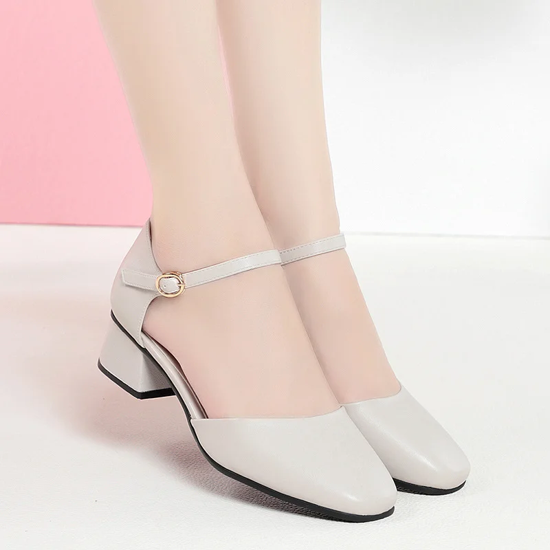 Breakj Breakj Square Head Spring And Autumn Shoes Mary Jane Hollow Single Shoes Thick Heel Buckle Low Heel Sexy Bag And Head Sandals Woman