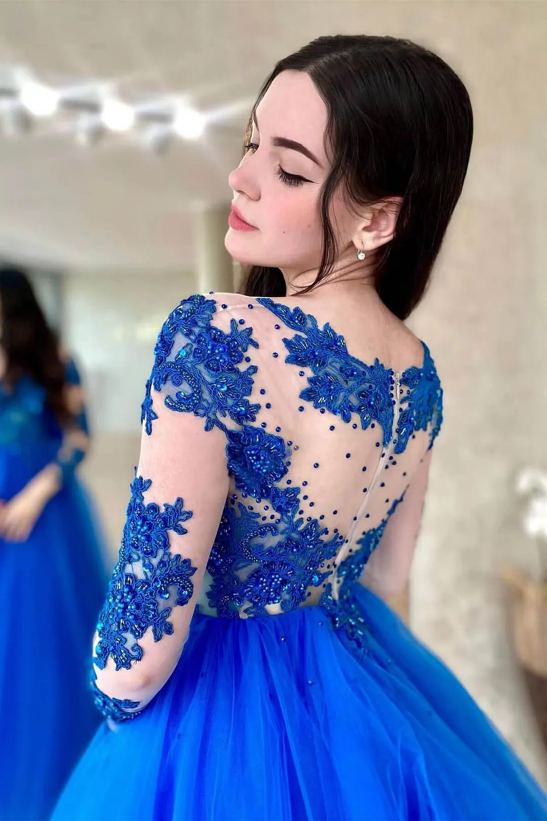 1414 Royal Blue Wide Tulle Sleeve Pencil Dress