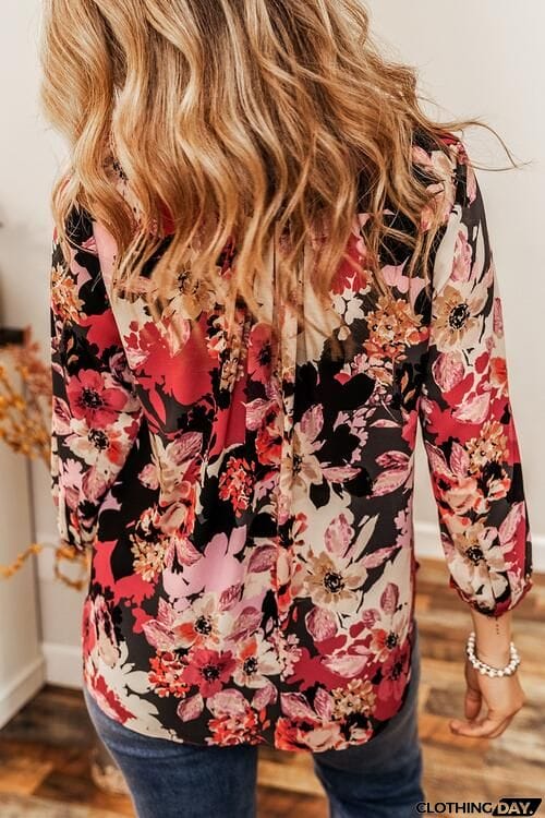Floral Notched Long Sleeve Shirt