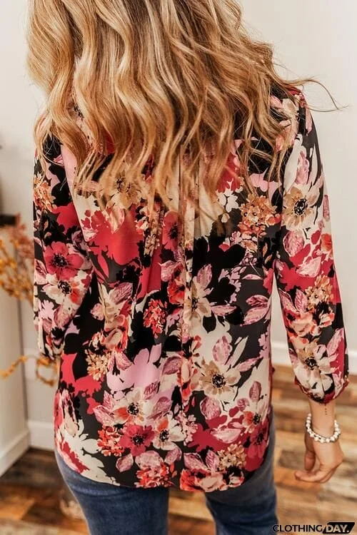 Floral Notched Long Sleeve Shirt