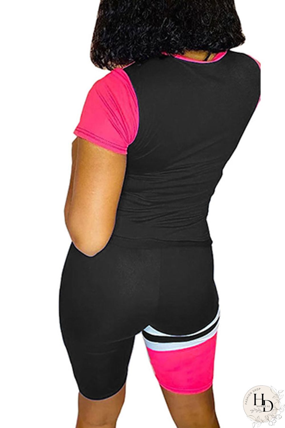 Red Polyester Fashion Casual Patchwork Print Two Piece Suits pencil Short Sleeve Two Pieces