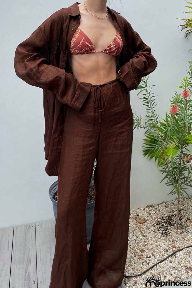 Casual Solid Turndown Collar Long Sleeve Two Pieces