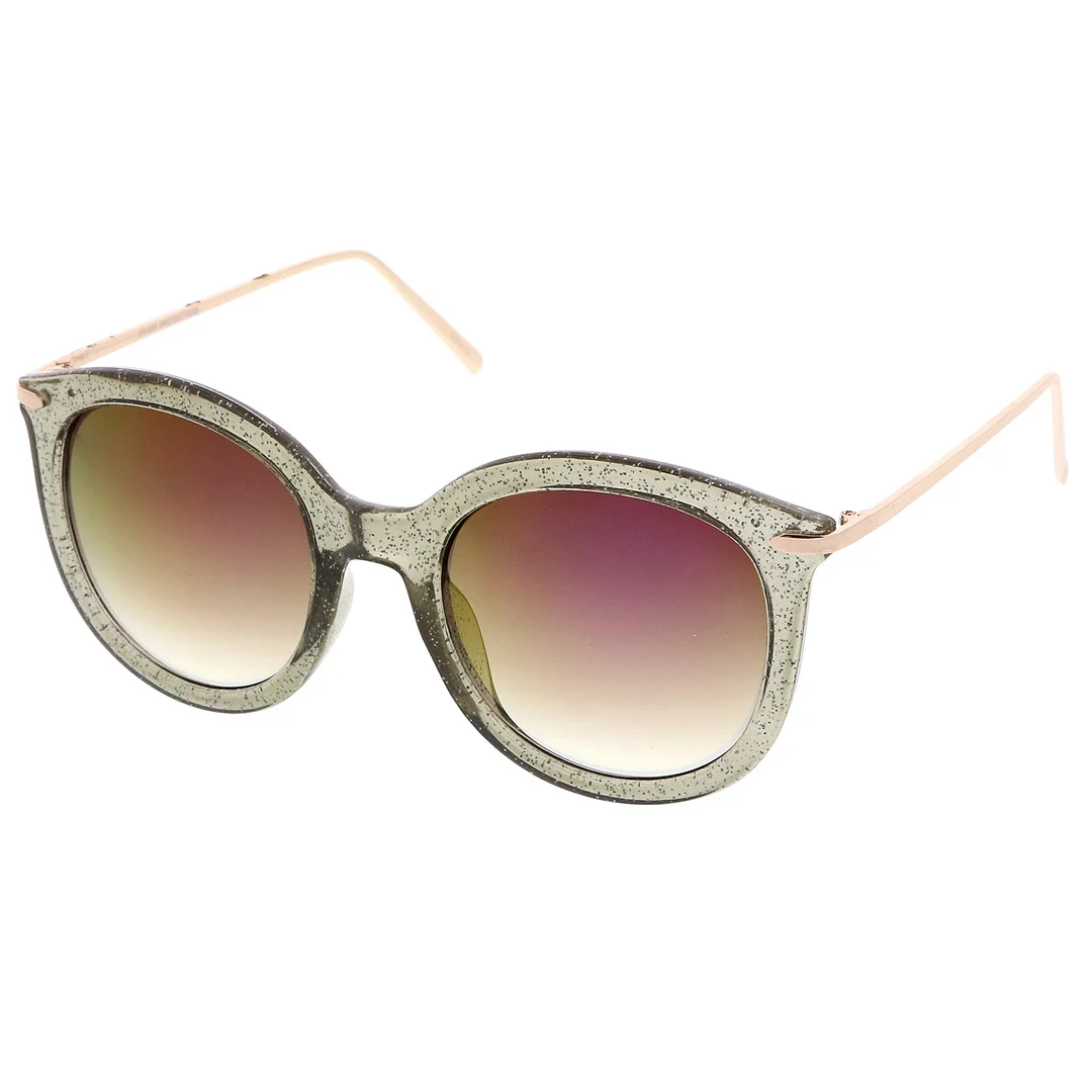 Women's Transparent Glitter Frame Ultra Slim Metal Temple Round glasses 56mm