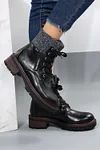 Women's Knitted Patched Lace-up Heeled Ankle Martens Boots