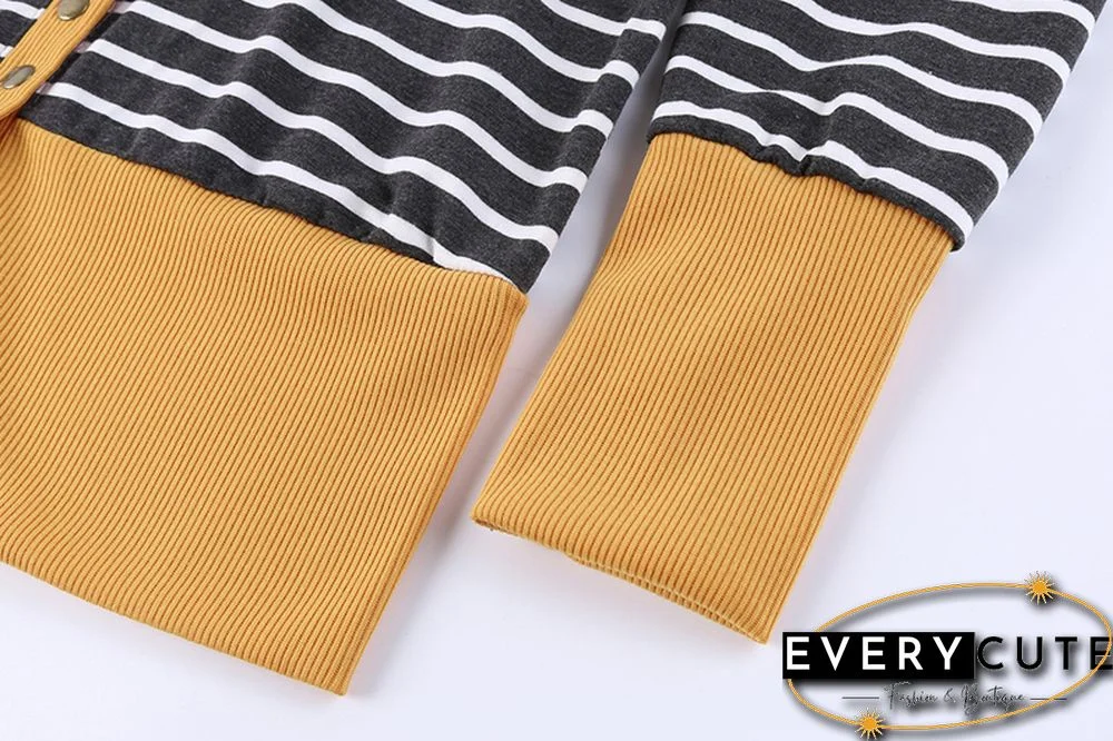 Yellow Hem Black Stripes Button Down Cardigan