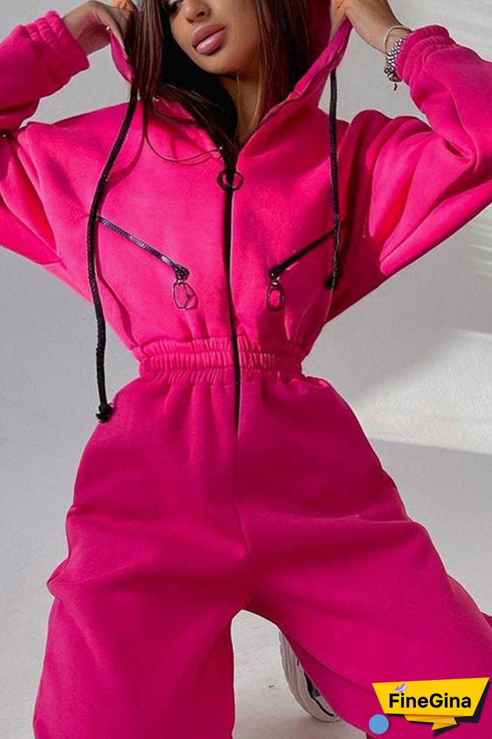 Zip Up Drop Shoulder Hooded Jumpsuit